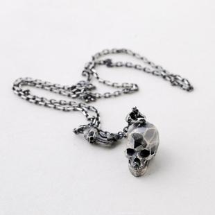 主師2023新款 原創(chuàng)S925純銀手工制作切面暗黑系骷髏頭項鏈吊墜
