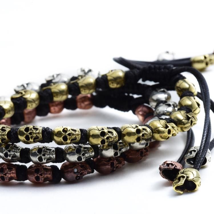 主师原创暗黑设计纯手工制作骷髅头S925纯银骷髅头编织手链