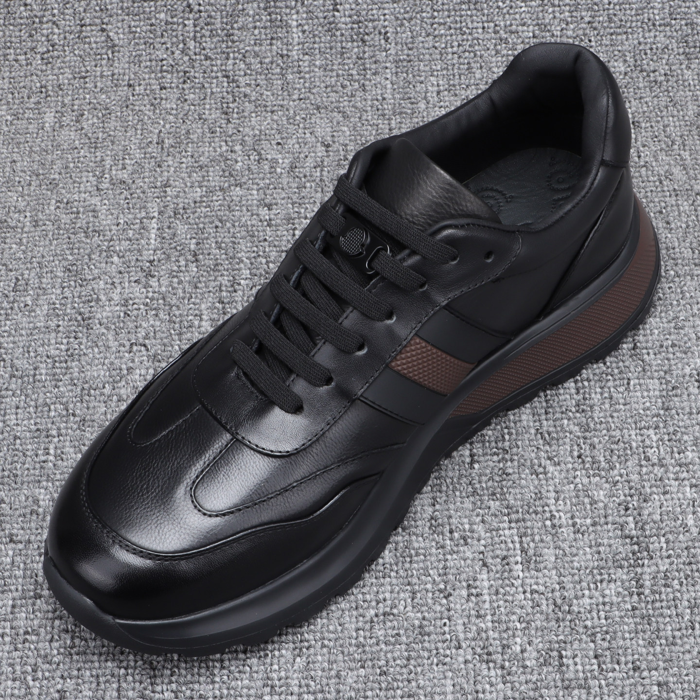 秋季厚底运动休闲鞋男减震发泡底舒适真皮男鞋潮流拼色男士潮鞋子