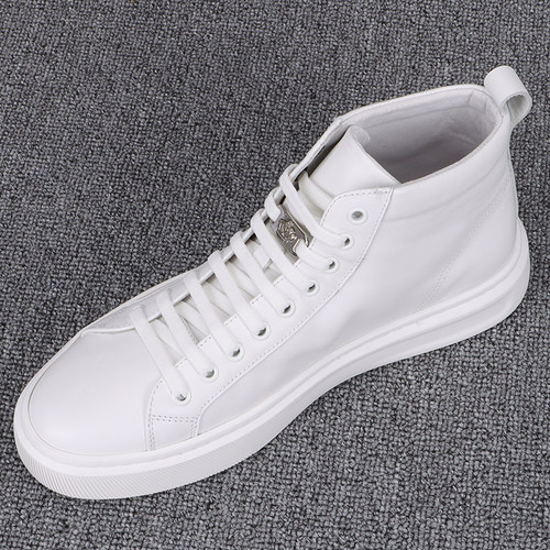 真皮高帮鞋男2026春季新款纯皮百搭休闲板鞋一脚蹬白色潮男短靴子