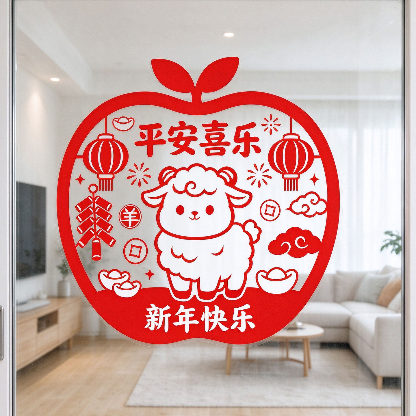 新年窗花羊年静电贴纸阳台玻璃门福字贴纸2027新年春节窗贴水贴