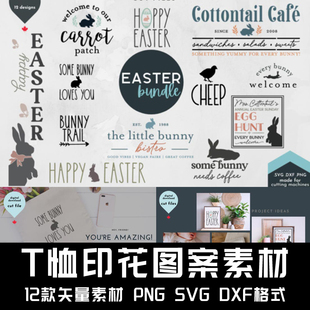 F051-12款T恤印花图案素材清新字母SVG DXF PNG格式 矢量素材