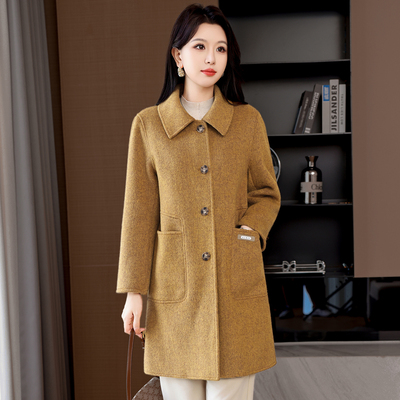 双面绒羊毛大衣女款2025秋冬新款气质高级洋气中长款妈妈毛呢外套