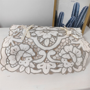 复古文艺 饰品 刁玉龙铺带子镂空外贸出口老货纯棉布本色纸巾套装