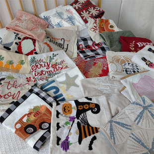 多款 饰35x60 外贸出口尾货工艺刺绣花卡通长靠垫抱枕套小枕头套装