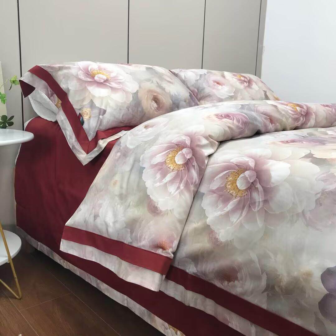100s匹马全棉高档贡缎纯棉高支喜庆红粉色四件套1.8m结婚搬家过节