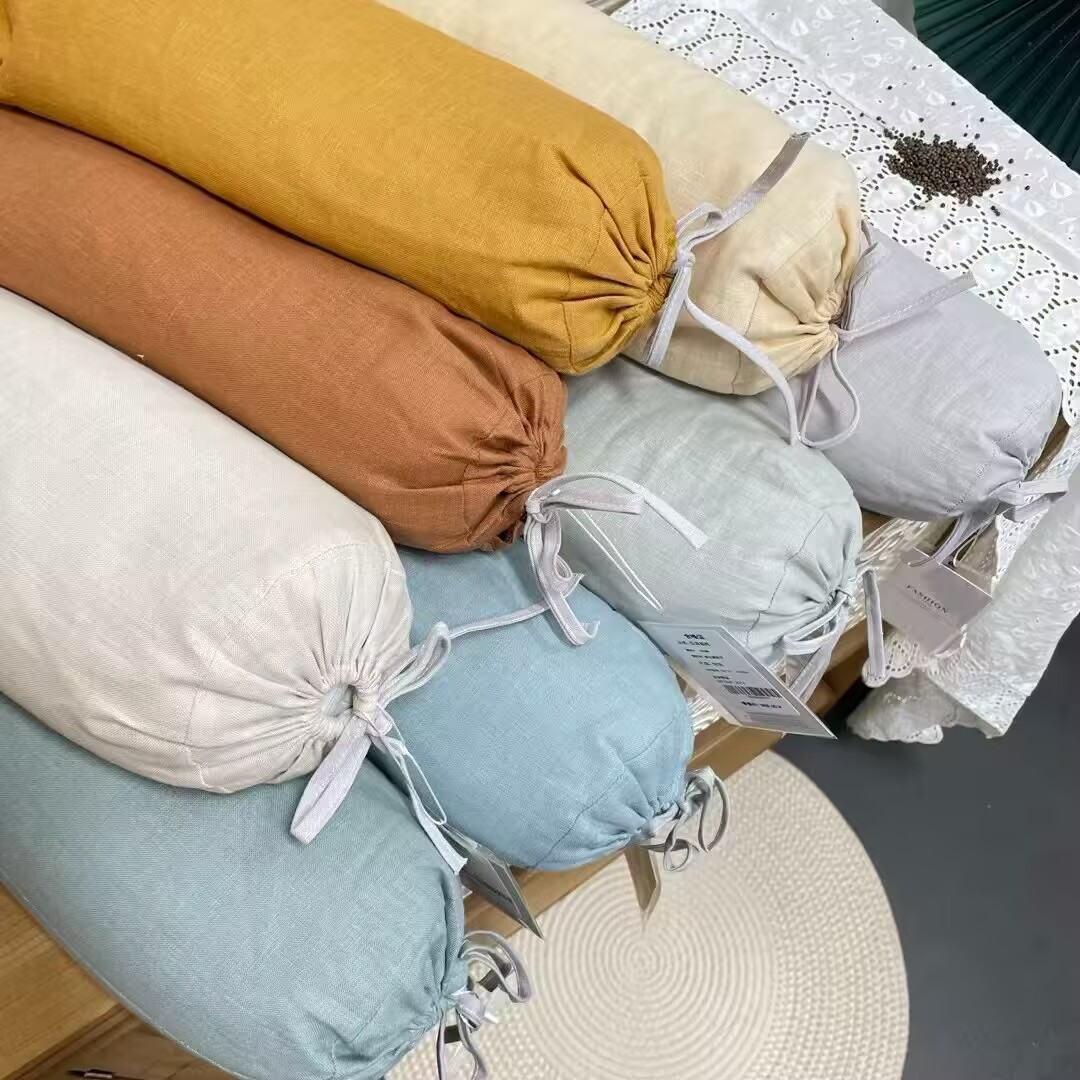 纯亚麻黄荆子颈枕圆柱长枕