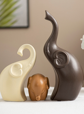 轻奢创意一家三口象摆件桌面装饰品客厅玄关电视柜陶瓷工艺品摆件