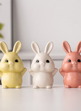 跨境陶瓷工艺品欧式陶瓷兔子摆件家居饰品创意复活节礼物装饰陶瓷