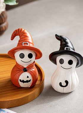 万圣节诡异创意树脂摆件可爱风格微笑幽灵巫师工艺品节庆装饰摆件