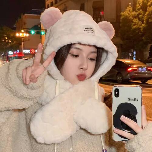 骑行冬季女毛绒护耳包头户外围脖