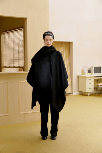 Preekend羊毛双面尼围巾斗篷大衣