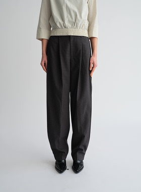 PREEKEND 蓝黑格纹质感西装/咖色灯芯绒压褶可调节通勤中腰阔腿裤