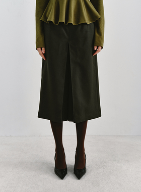 PREEKEND 藕粉色/墨绿色开叉通勤阔腿八分裙裤