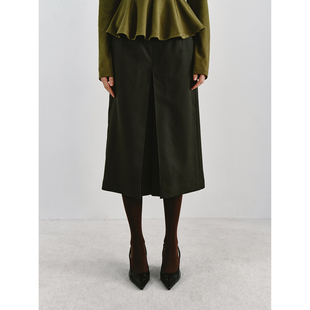 墨绿色开叉通勤阔腿八分裙裤 PREEKEND 藕粉色