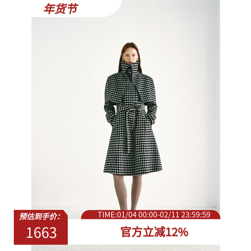 PREEKEND 黑白格假两件立领斗篷双面呢羊毛羊驼大衣,女装/女士精品,毛呢外套,淘宝优惠券,粉丝福利购,淘宝优惠卷