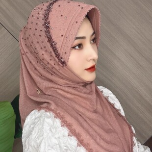 头巾新款软帽檐盖头高档时尚纱巾头套遮阳瘦脸套头中东旅游包头帽