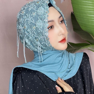 披肩帽子头巾帽马来长巾高端盖头女长款围巾时尚纱巾帽包头帽新款