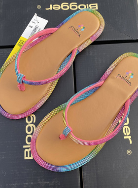 外贸原单2026新款大码鞋42.43.44码夹趾人字拖女水钻沙滩拖鞋女鞋