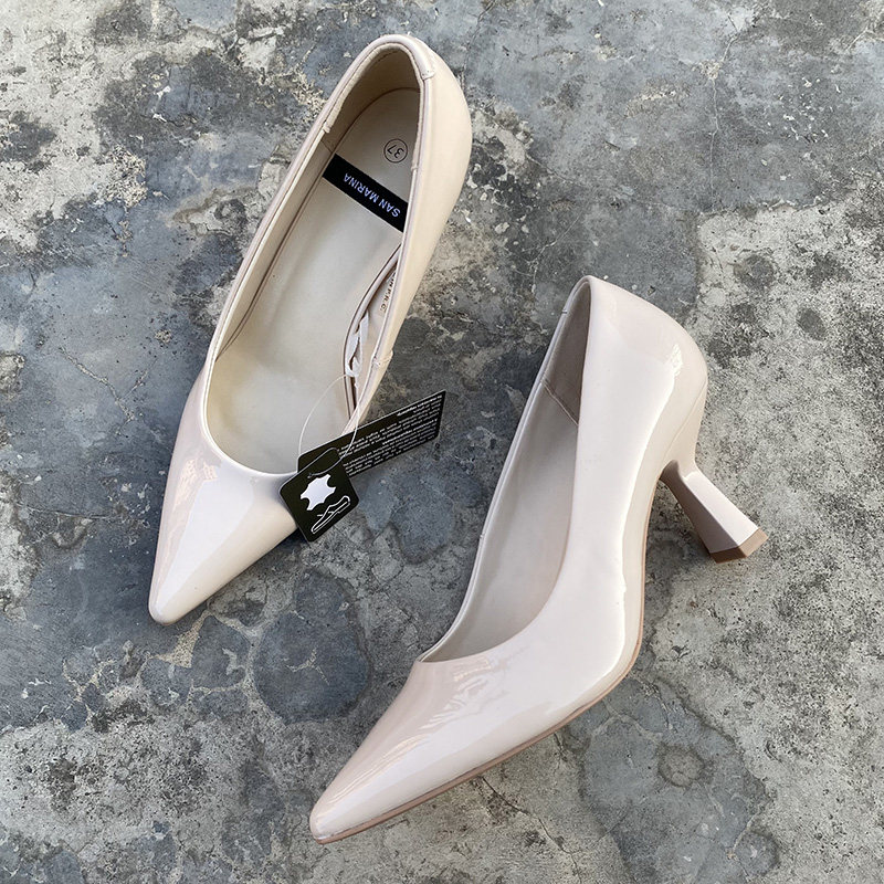 外贸原单2026新款杏色高跟鞋女通勤工作鞋单鞋女细跟性感尖头女鞋