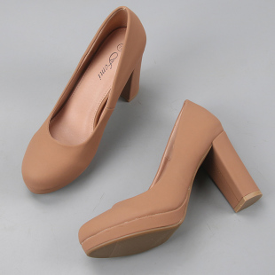 女鞋 宴会通勤浅口粗跟圆头欧美大码 2024新款 外贸超高跟防水台单鞋