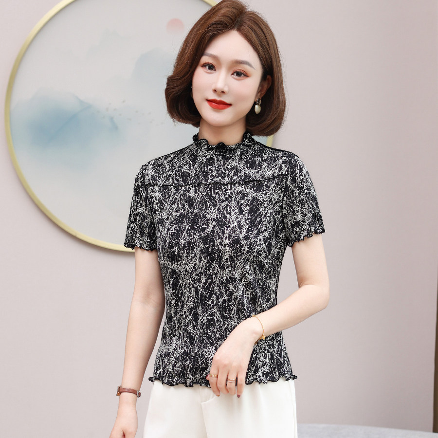 2026夏新款针织真丝上衣女短袖洋气年轻气质100%桑蚕丝T恤打底衫