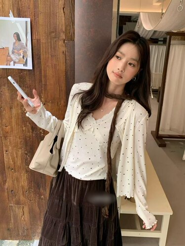 honey studio韩系早秋穿搭独特设计感漂亮波点吊带背心开衫两件套
