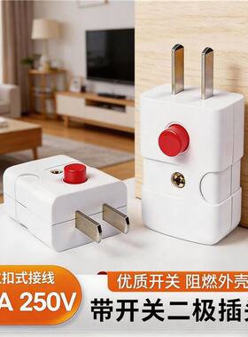 带开关锁扣10a大功率电源二插叉头两极插头加厚纯铜二脚两插2500w
