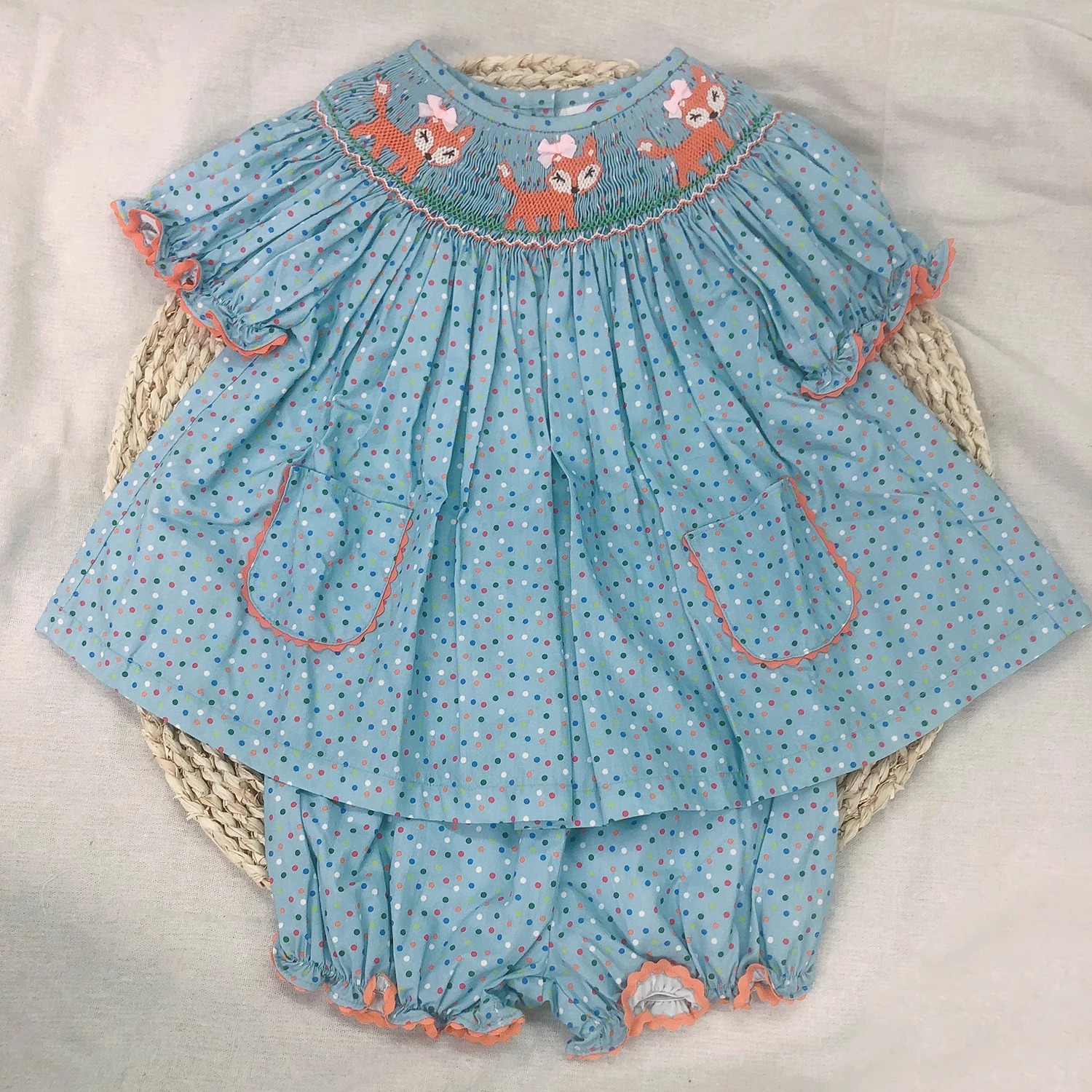 狐狸打揽波点纯棉2件套装夏透气