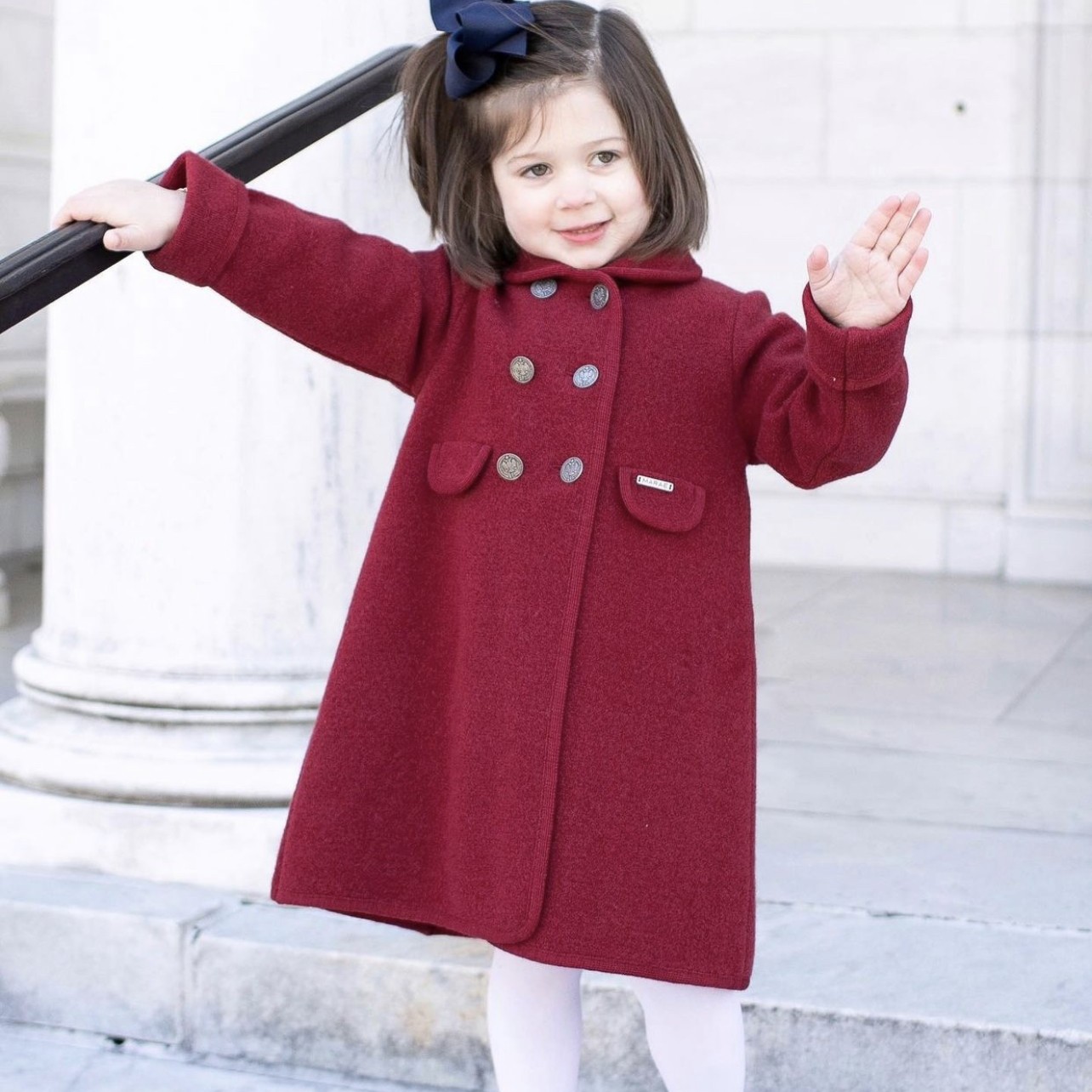 冬新款女童双面羊毛呢中性中长款大衣英伦保暖外套修身圣诞新年装