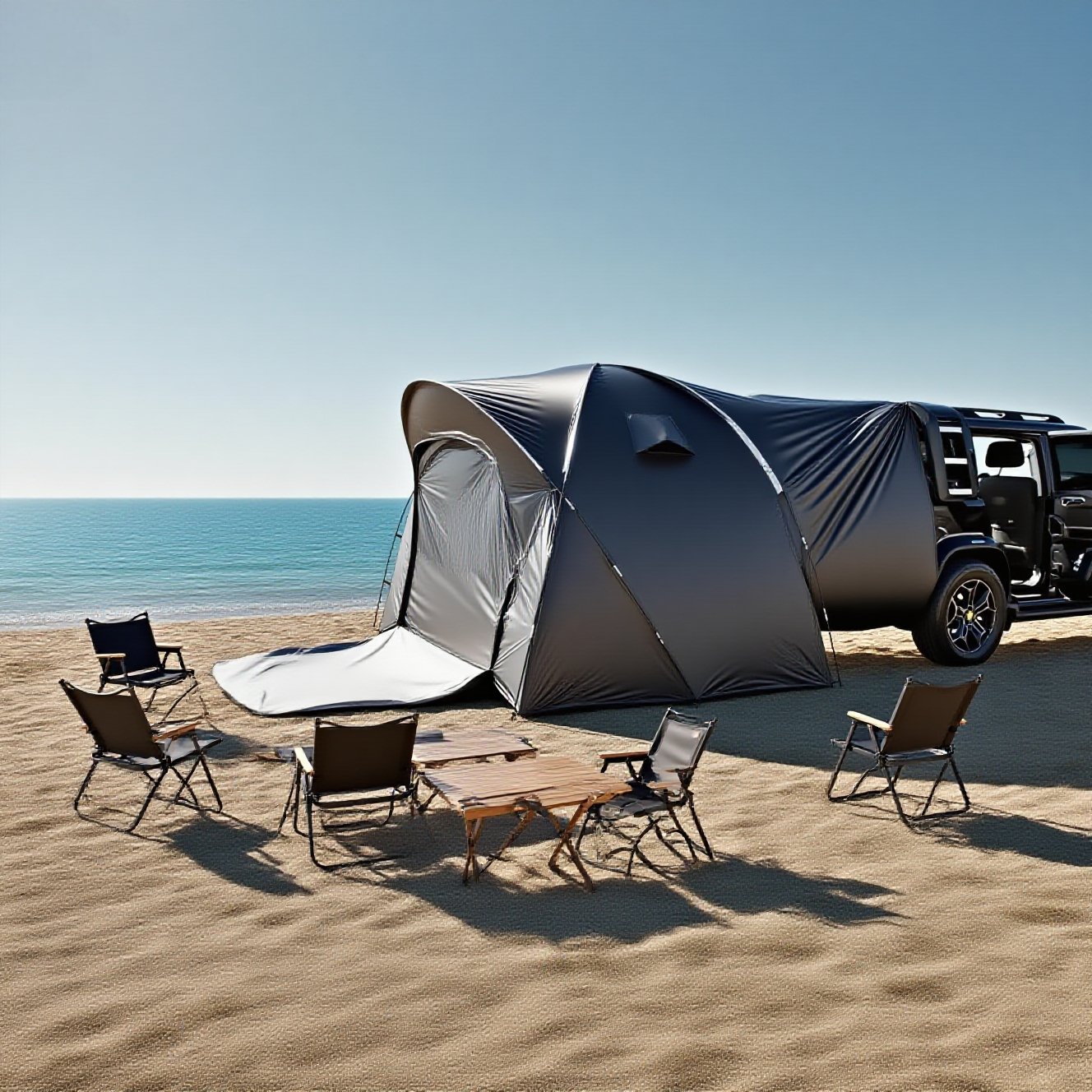 家庭露营车尾帐篷3-4人专用大空间可过夜防蚊虫网纱精致露营装备