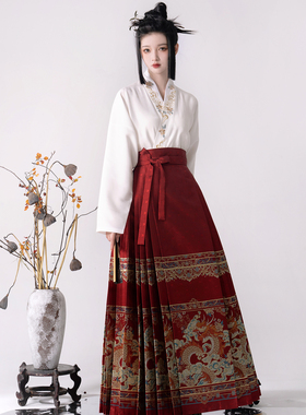 素羽华裳 游龙踏雪 明制汉服女红色马面裙龙纹仿妆花织金春夏新款