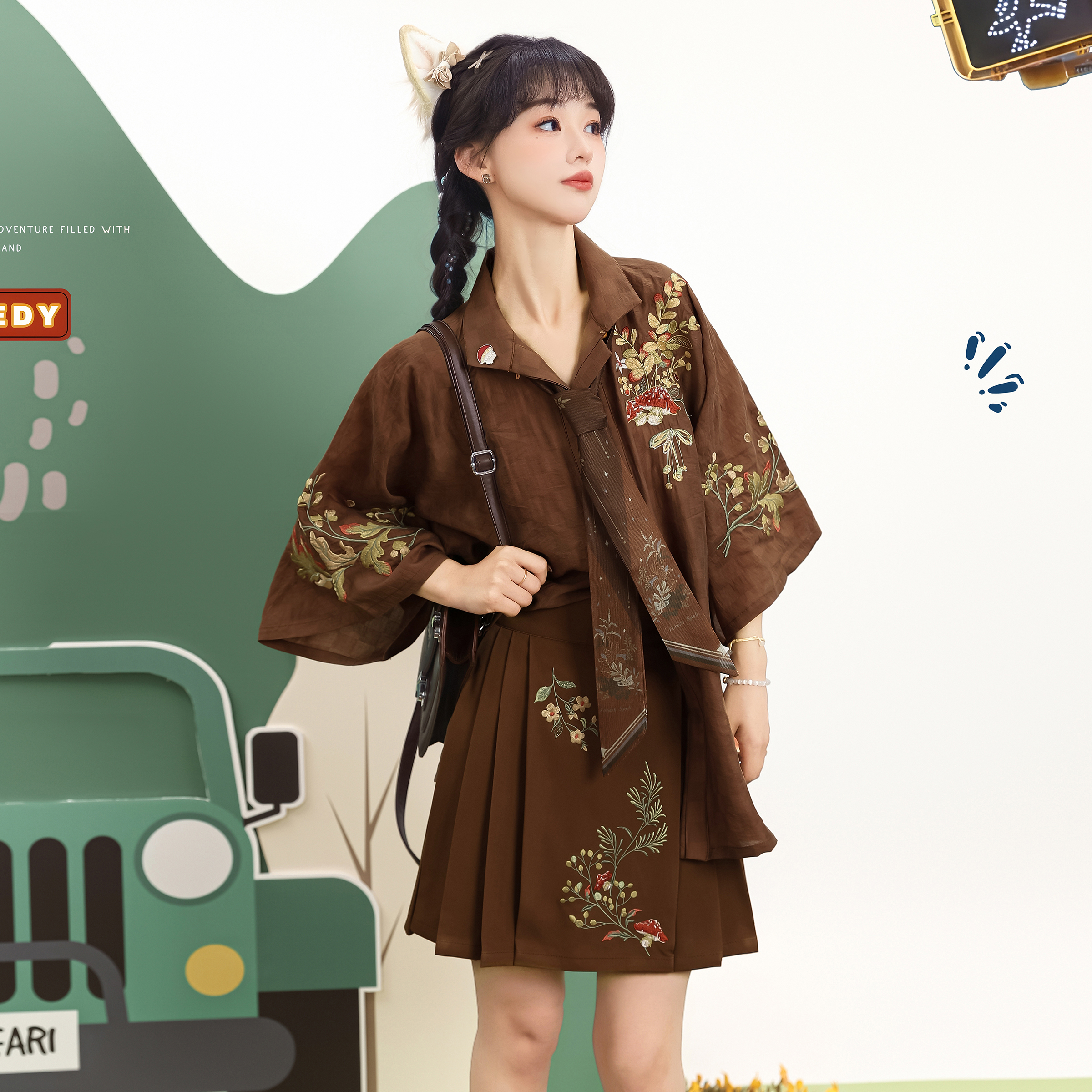 素羽华裳 好事多蘑 新款明制汉服女改良马面裙日常新中式夏季套装