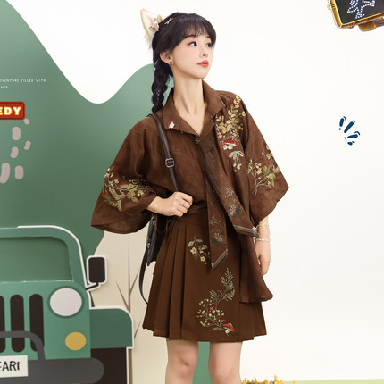 素羽华裳 好事多蘑 新款明制汉服女改良马面裙日常新中式夏季套装