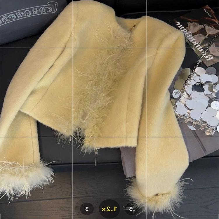 拼接毛呢外套女短款气质2025冬季