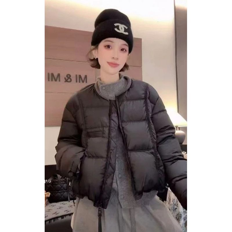 韩版通勤圆领纯色保暖棉服女冬季