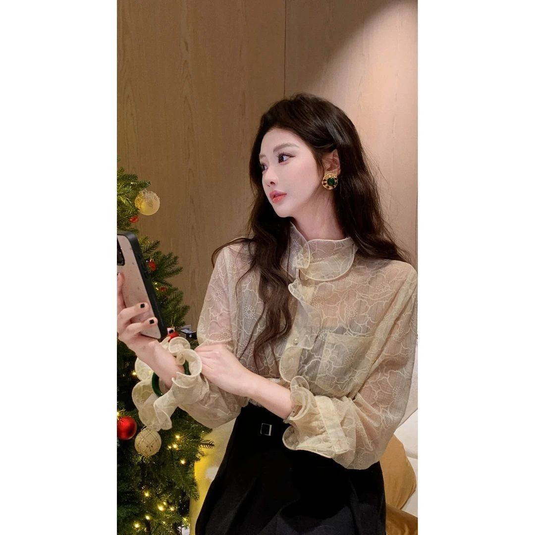 法式宫廷风花边立领高级刺绣长袖衬衫女2026春季新款宽松百搭上衣,女装/女士精品,大码内搭,淘宝优惠券,粉丝福利购,淘宝优惠卷