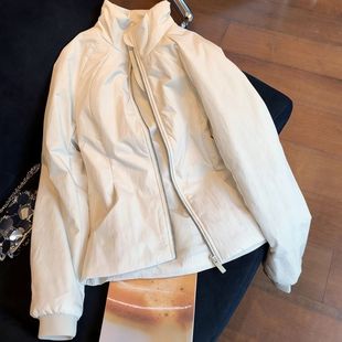 轻薄夹棉保暖外套 新款 韩版 高级感简约立领拉链收腰棉服女2025冬季