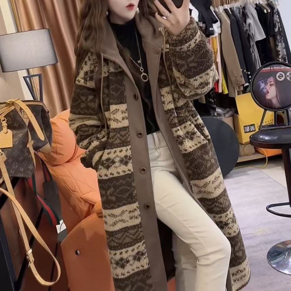 时尚休闲拼接皮毛一体外套女