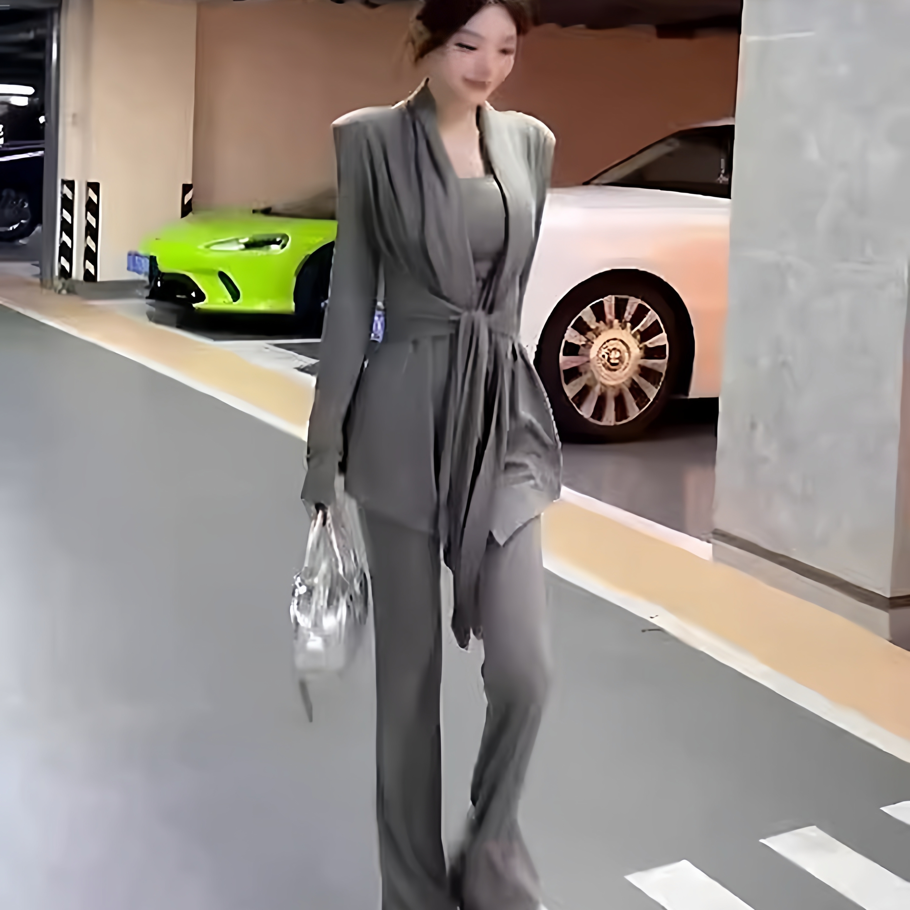 欧货简约通勤背心长裤套装