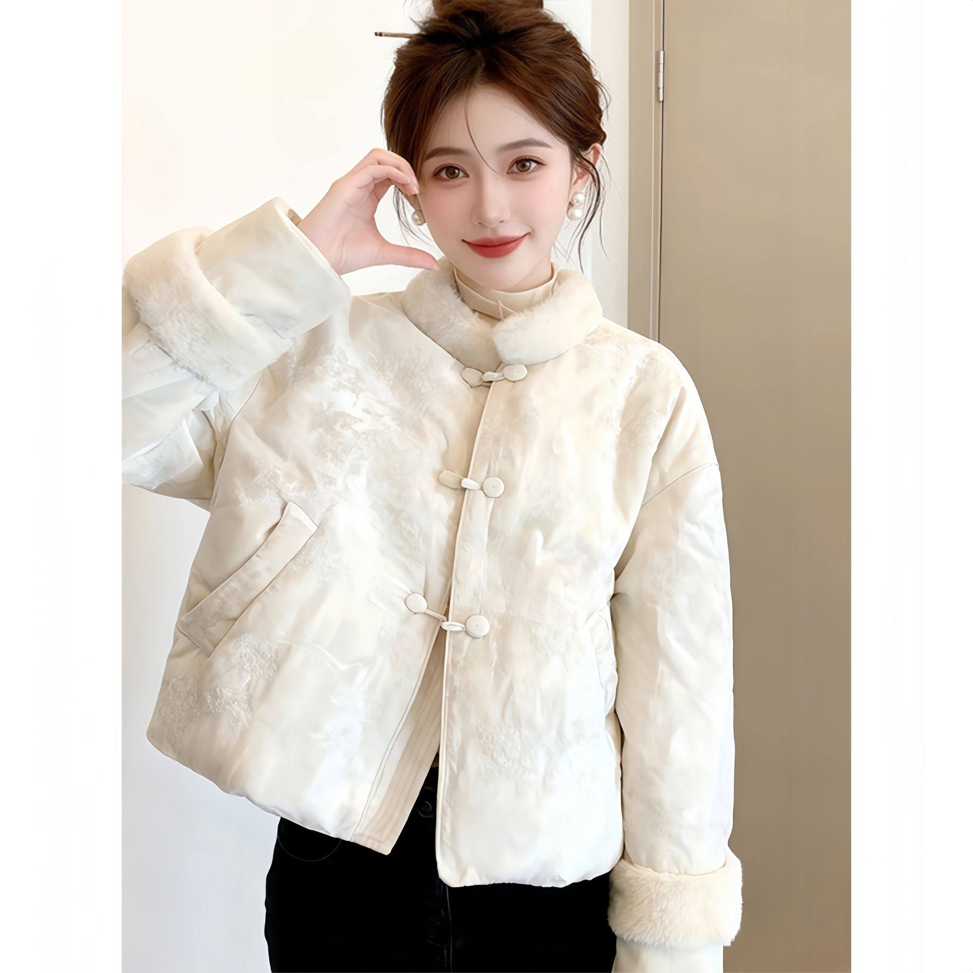 新中式国风重工提花毛领棉服外套女2025冬季加厚保暖棉衣棉袄外套,女装/女士精品,大码棉服,淘宝优惠券,粉丝福利购,淘宝优惠卷