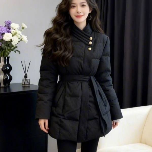 秋冬黑色小香风收腰保暖棉服女款