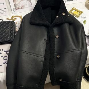 黑色羊羔毛皮毛一体外套女2025冬装 高级保暖复古耐脏皮衣潮 新款