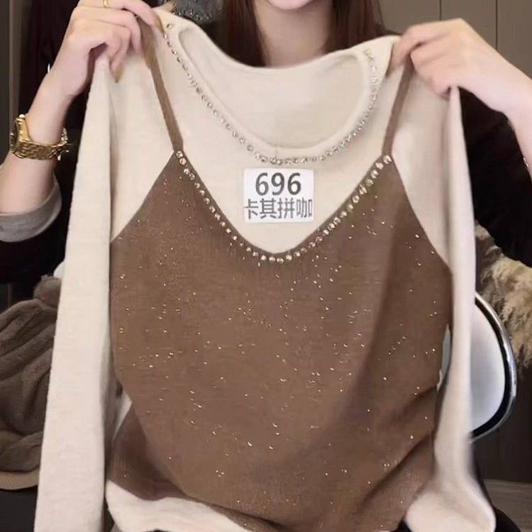 韩系设计纯色假两件吊带背心冬季