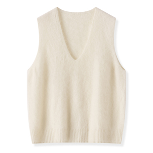 云雾感拉毛毛衣女氛围感拉绒深V领无袖马甲套头叠穿背心百搭坎肩