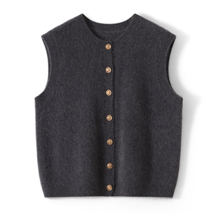 高级感拉绒双股加厚马甲开衫女秋冬圆领无袖坎肩拉绒毛衣外穿叠穿