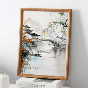 新中式中国三水风光装饰画客厅书房墙壁挂画民宿背景墙画小众艺术
