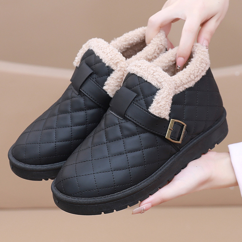 棉鞋女冬季老北京平底防滑妈妈短
