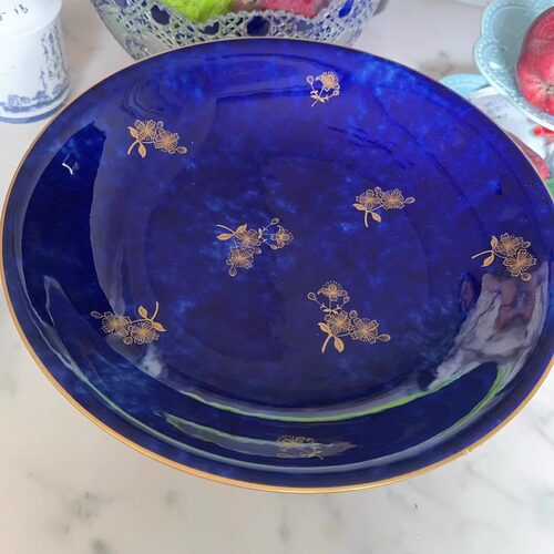 塞弗尔Sevres云朵蓝金装饰高脚盘32cm直径 全品一级