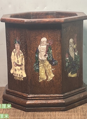 古董文玩缅甸花梨木镶嵌贝壳梅兰竹菊八角笔筒大号毛笔字画筒摆件